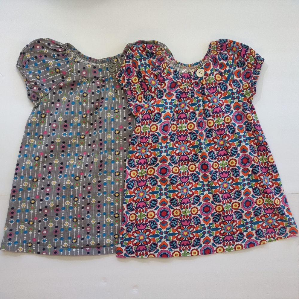 2 Hanna Andersson Button Cotton Knit Tunic Dresses Size 110 5 Retro Flor…